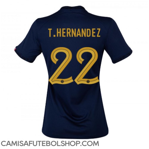 Camisa de time de futebol França Theo Hernandez #22 Replicas 1º Equipamento Feminina Mundo 2022 Manga Curta